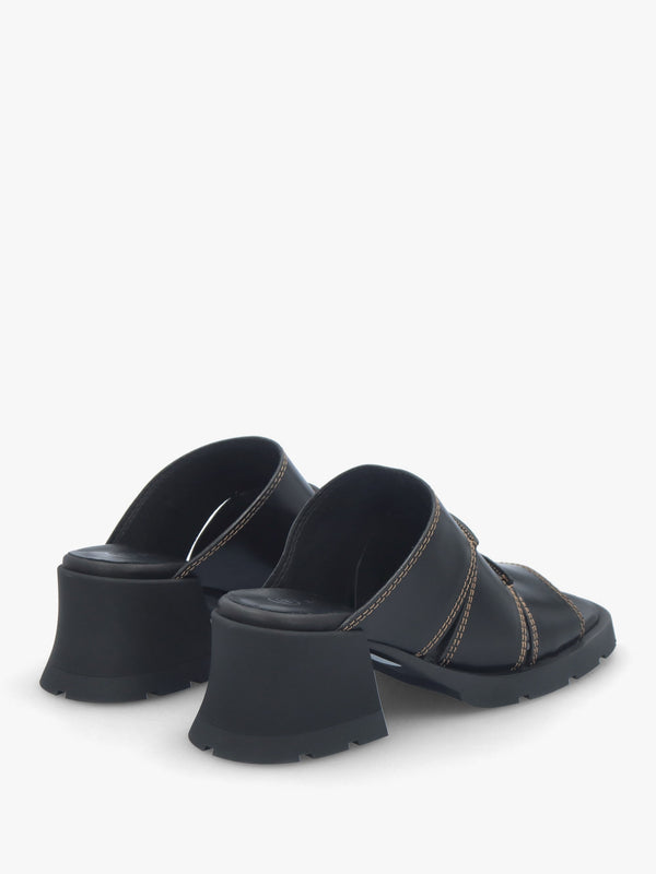 Jadzia Black Leather Block Heel Mules