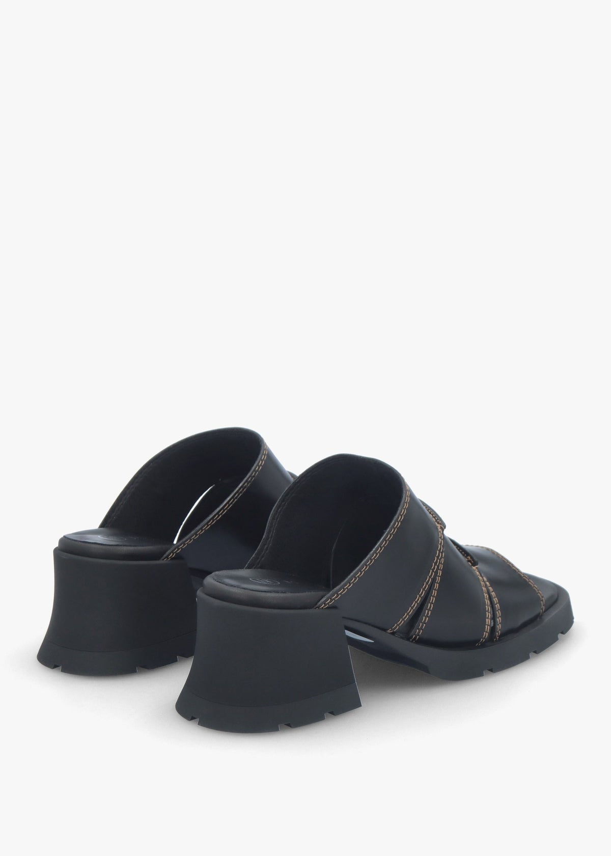 Jadzia Black Leather Block Heel Mules
