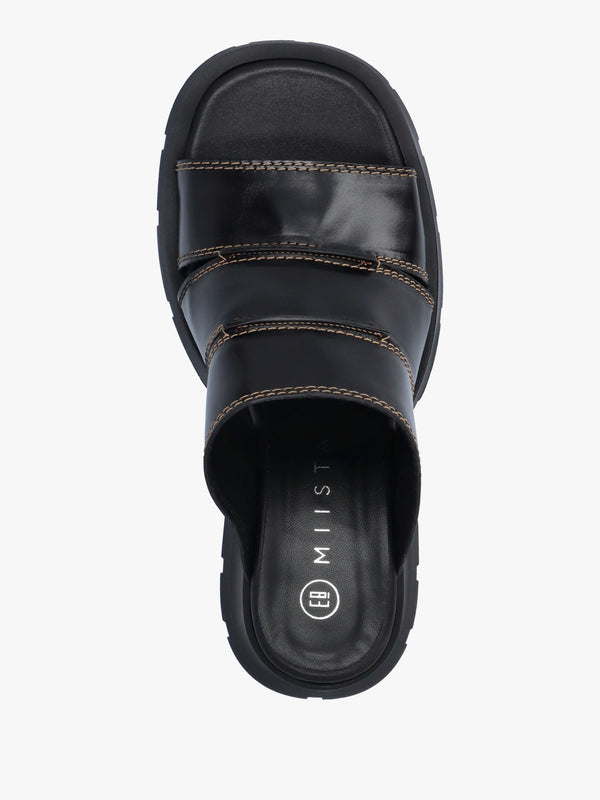 Jadzia Black Leather Block Heel Mules