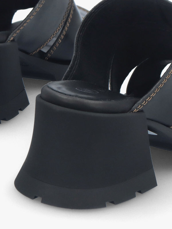 Jadzia Black Leather Block Heel Mules