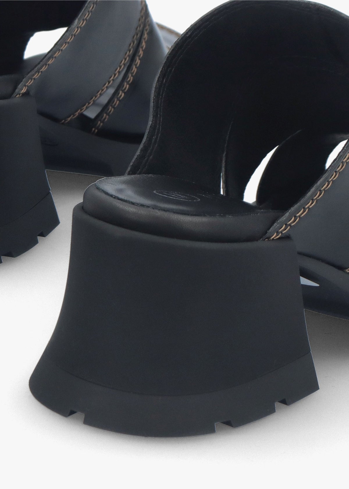 Jadzia Black Leather Block Heel Mules