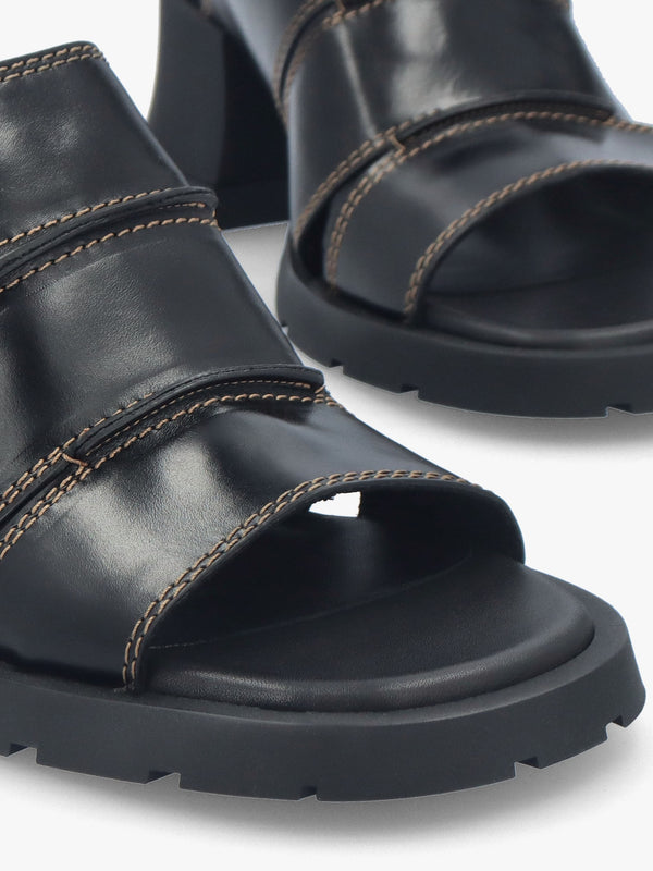 Jadzia Black Leather Block Heel Mules