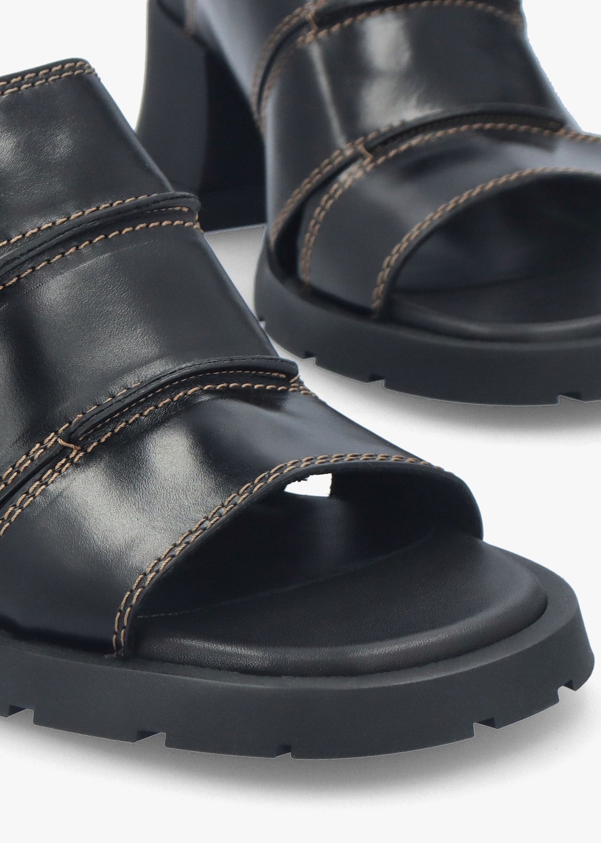 Jadzia Black Leather Block Heel Mules