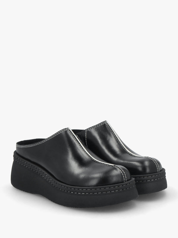 Mego Black Leather Closed Toe Mules