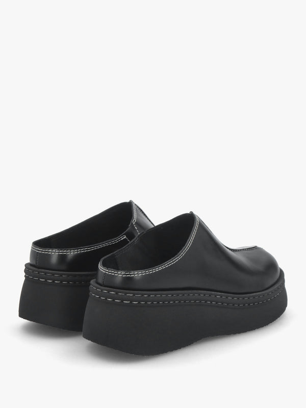 Mego Black Leather Closed Toe Mules
