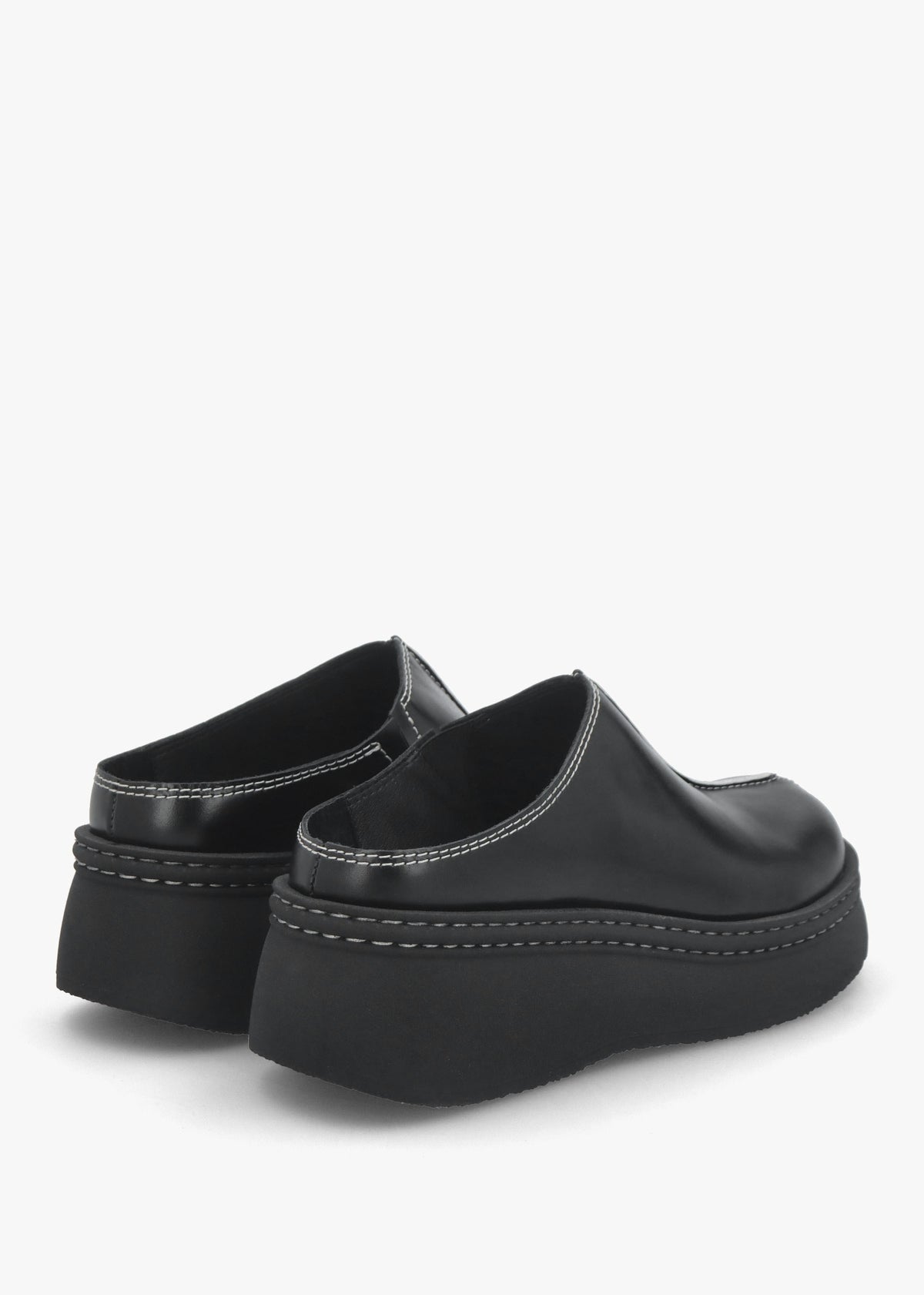 Mego Black Leather Closed Toe Mules