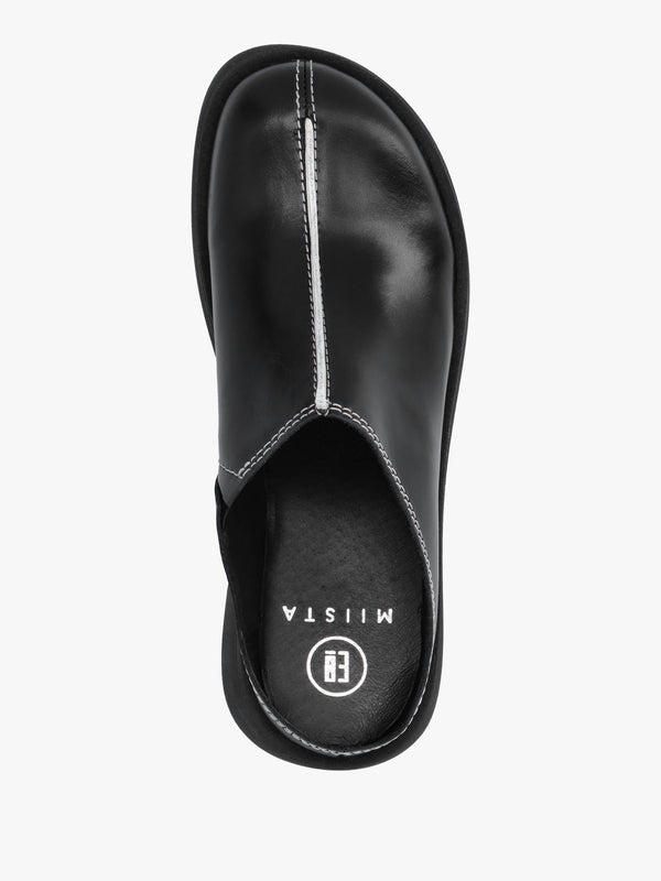 Mego Black Leather Closed Toe Mules