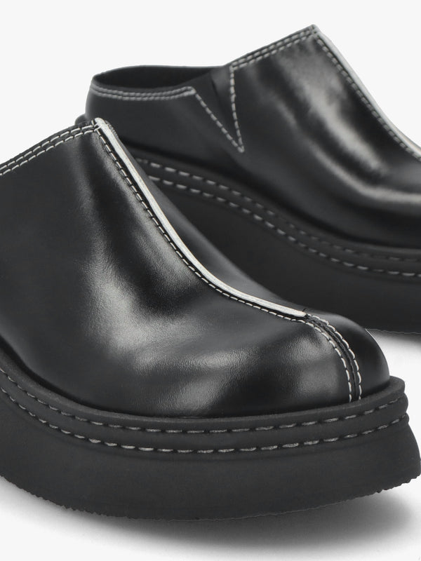 Mego Black Leather Closed Toe Mules