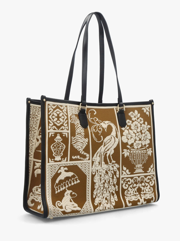 Tan Tapestry Tote Bag