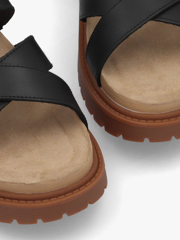 Clairemont Way Black Full Grain Leather Backstrap Sandals