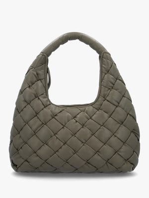 Veave Khaki Leather Woven Shoulder Bag