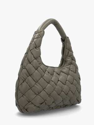 Veave Khaki Leather Woven Shoulder Bag
