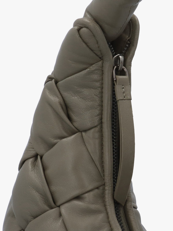 Veave Khaki Leather Woven Shoulder Bag