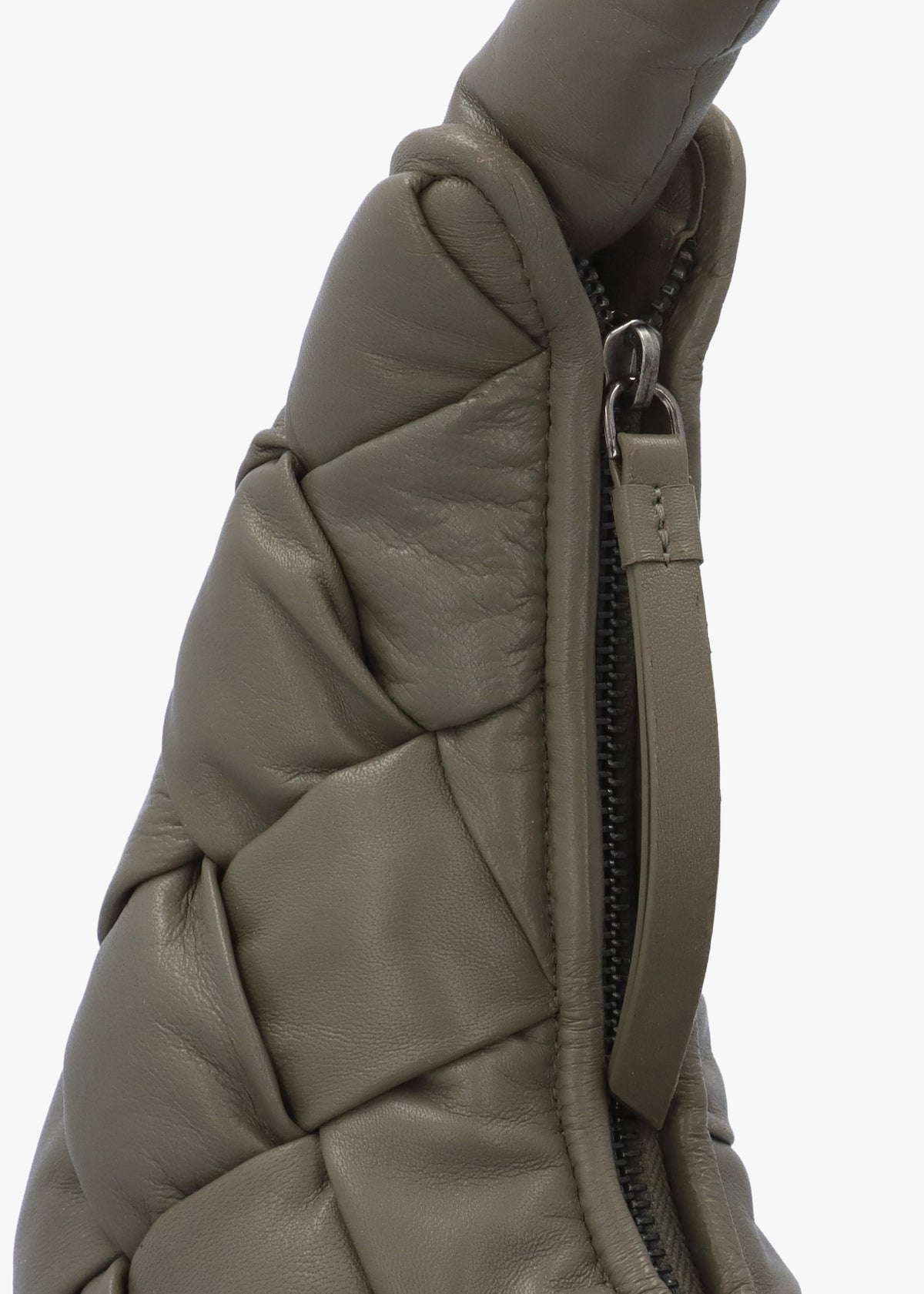 Veave Khaki Leather Woven Shoulder Bag