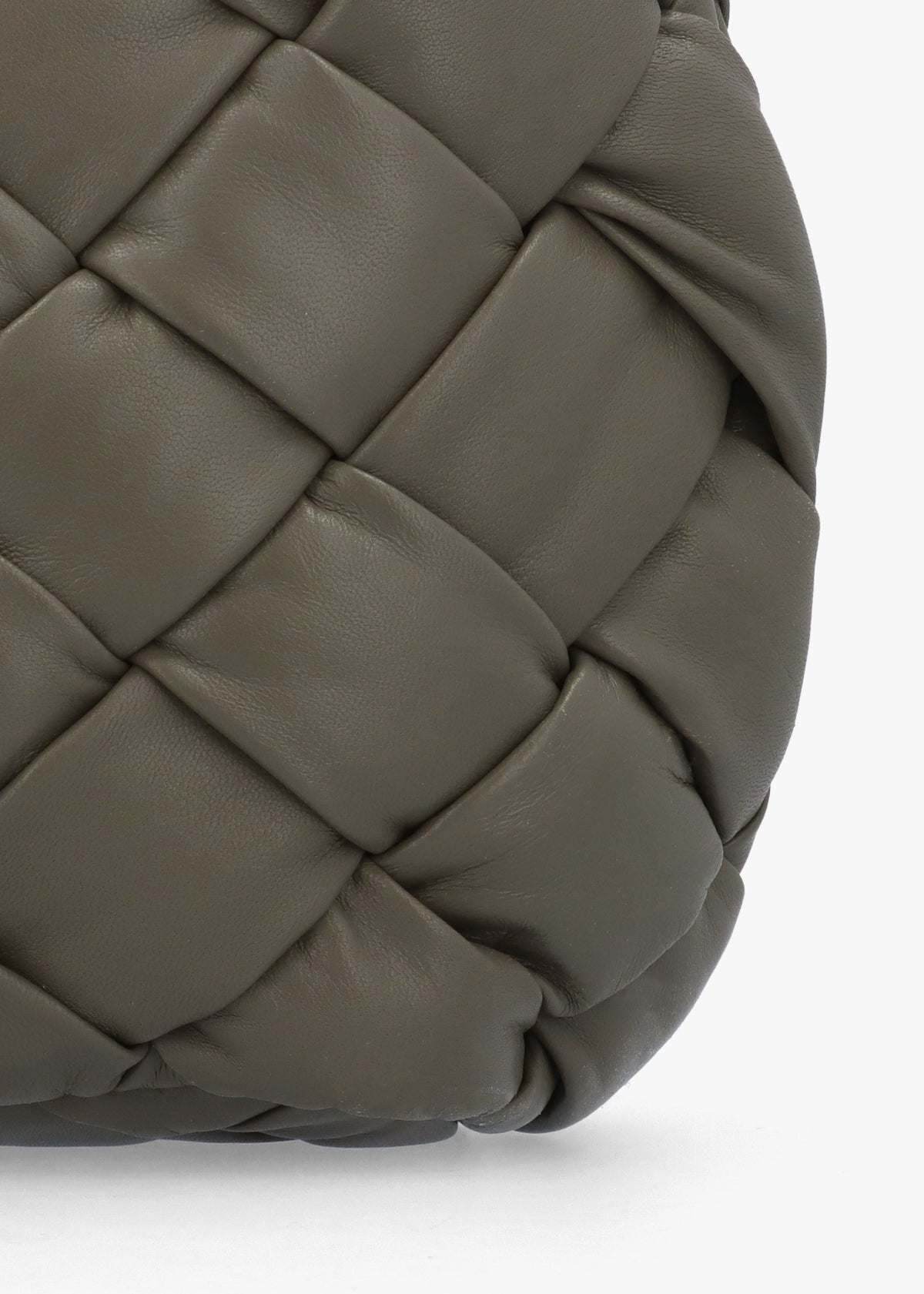 Veave Khaki Leather Woven Shoulder Bag