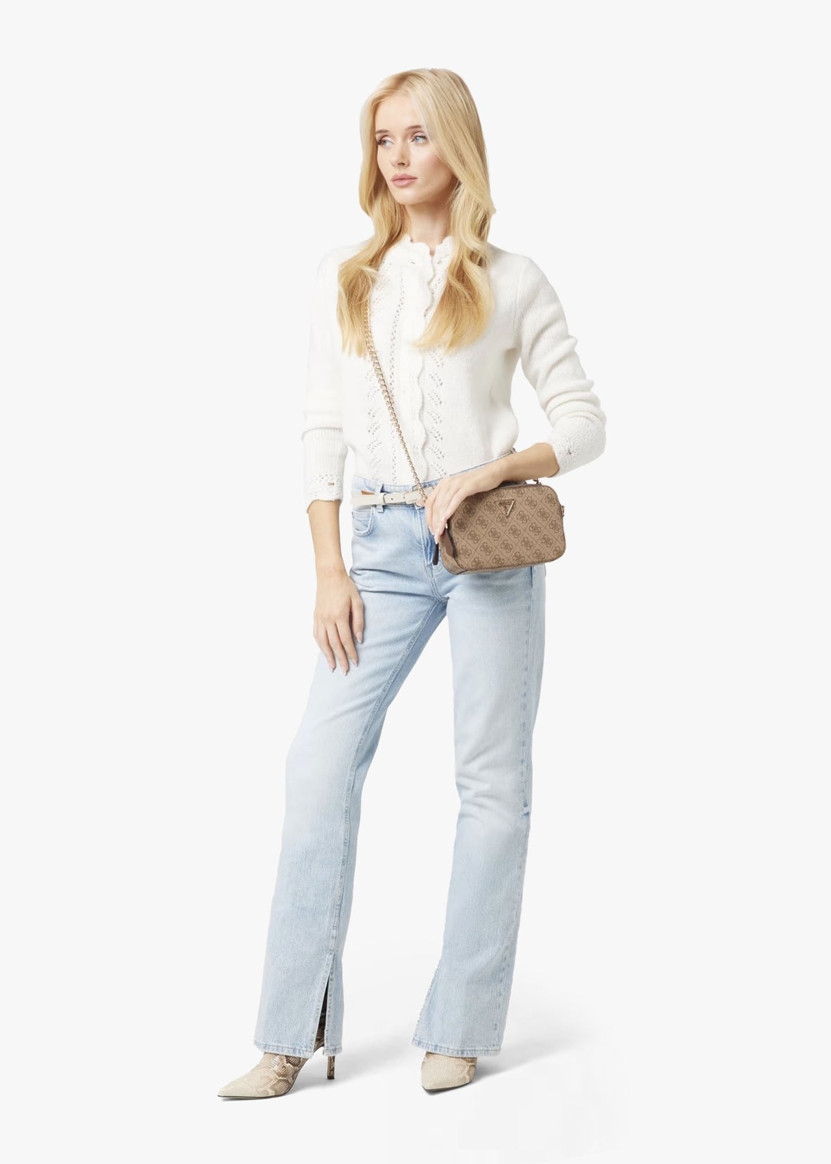 Noelle Latte Logo Cross-Body Bag