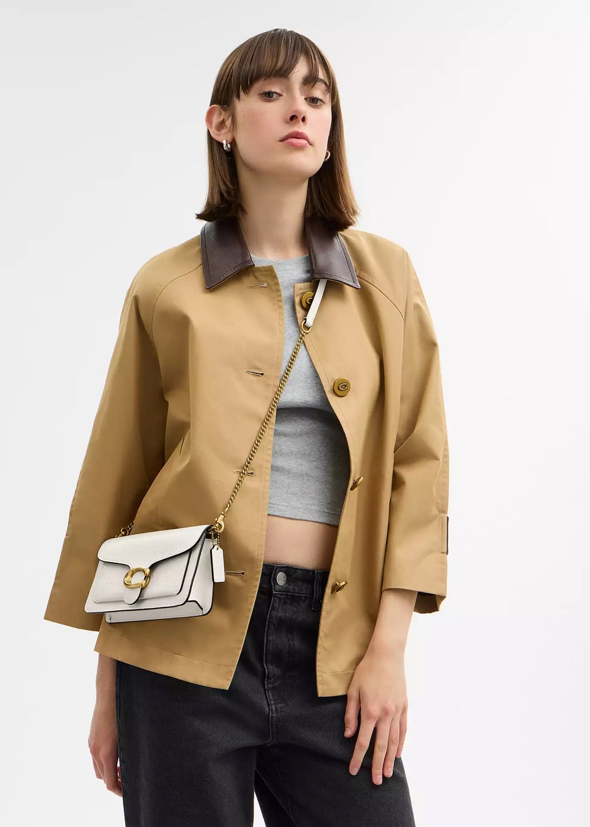 Tabby Chalk Leather Chain Clutch Bag