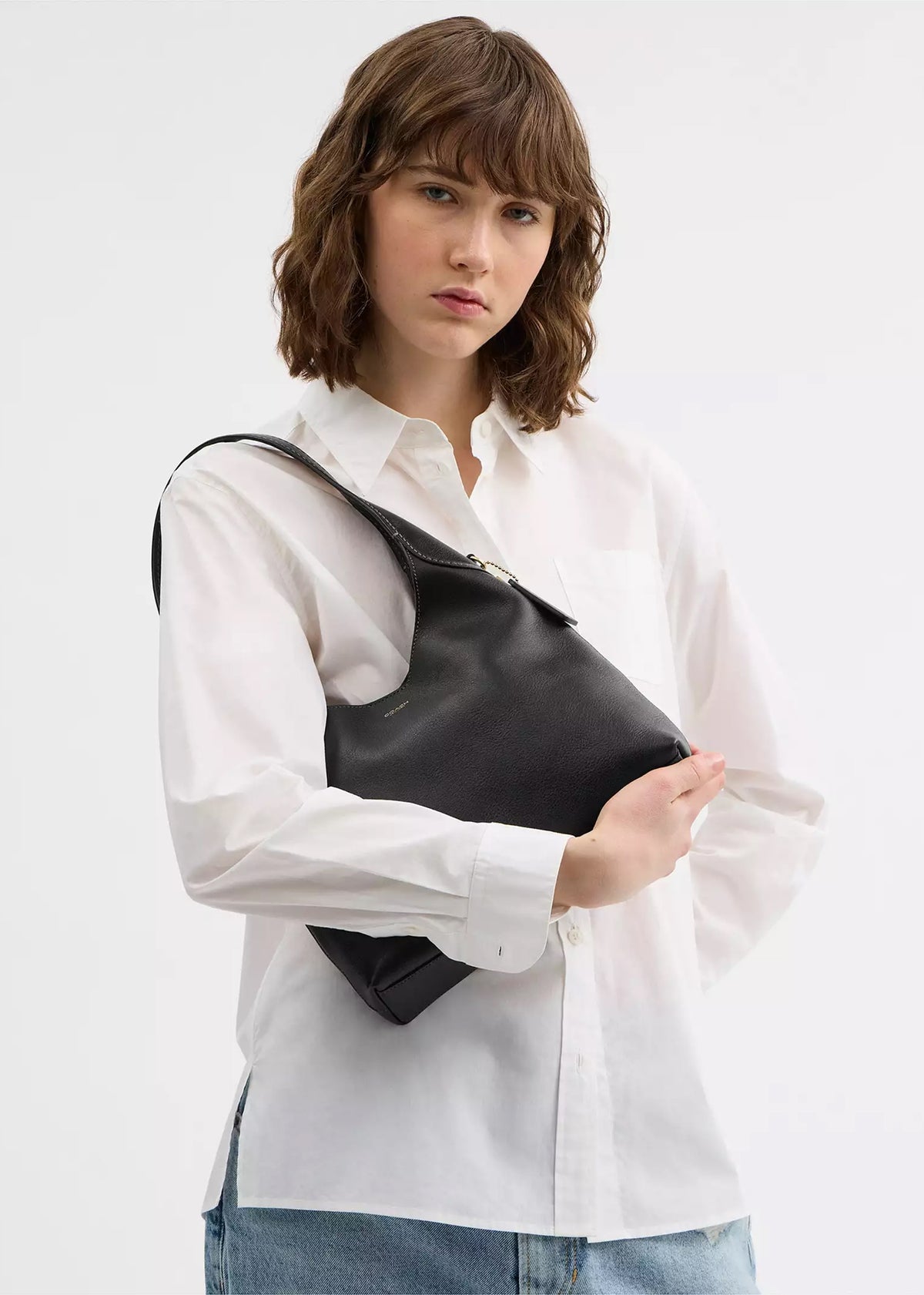 Brooklyn 28 Brass Black Leather Shoulder Bag