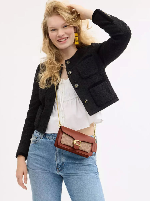 Tabby Signature Coated Canvas Tan Caramel Chain Clutch Bag
