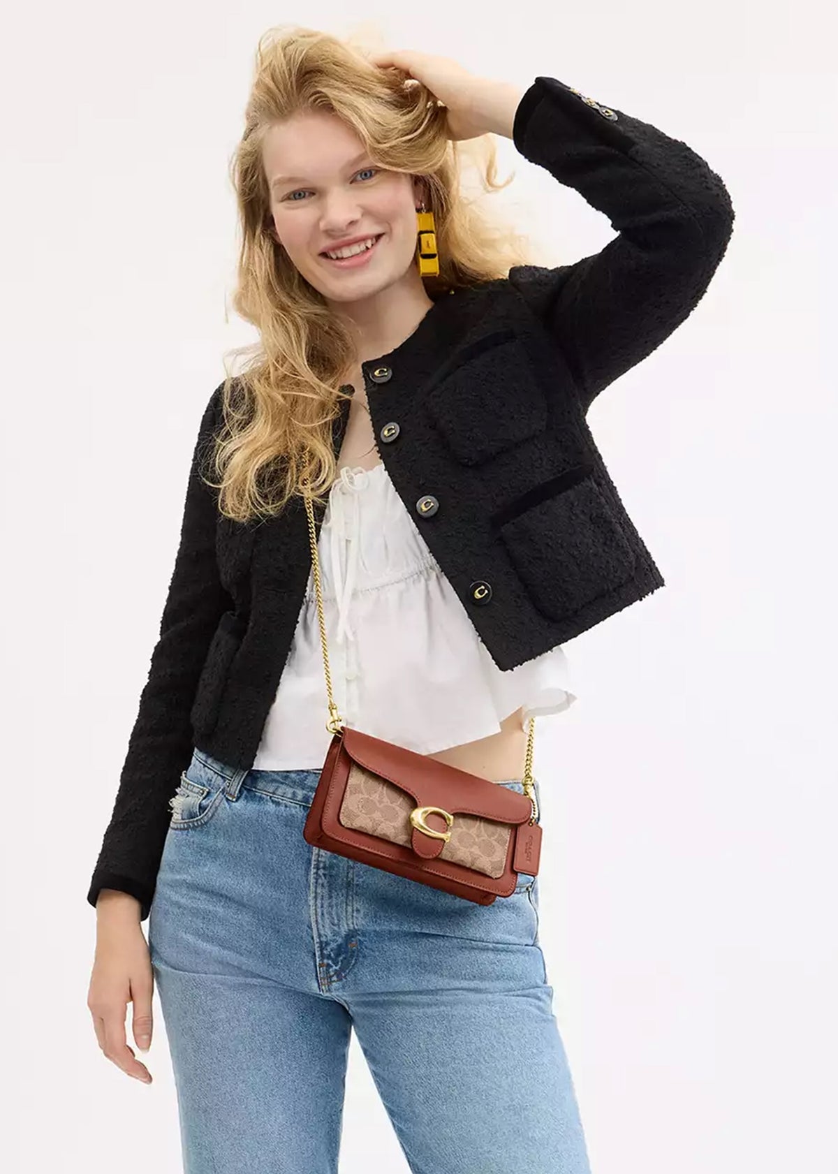 Tabby Signature Coated Canvas Tan Caramel Chain Clutch Bag