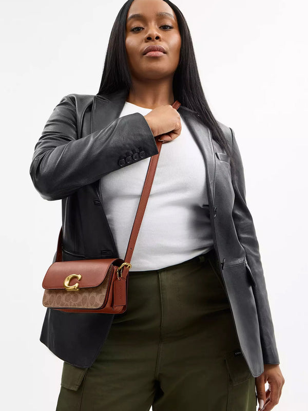 Zoe Signature Coated Canvas Tan Caramel Shoulder Bag