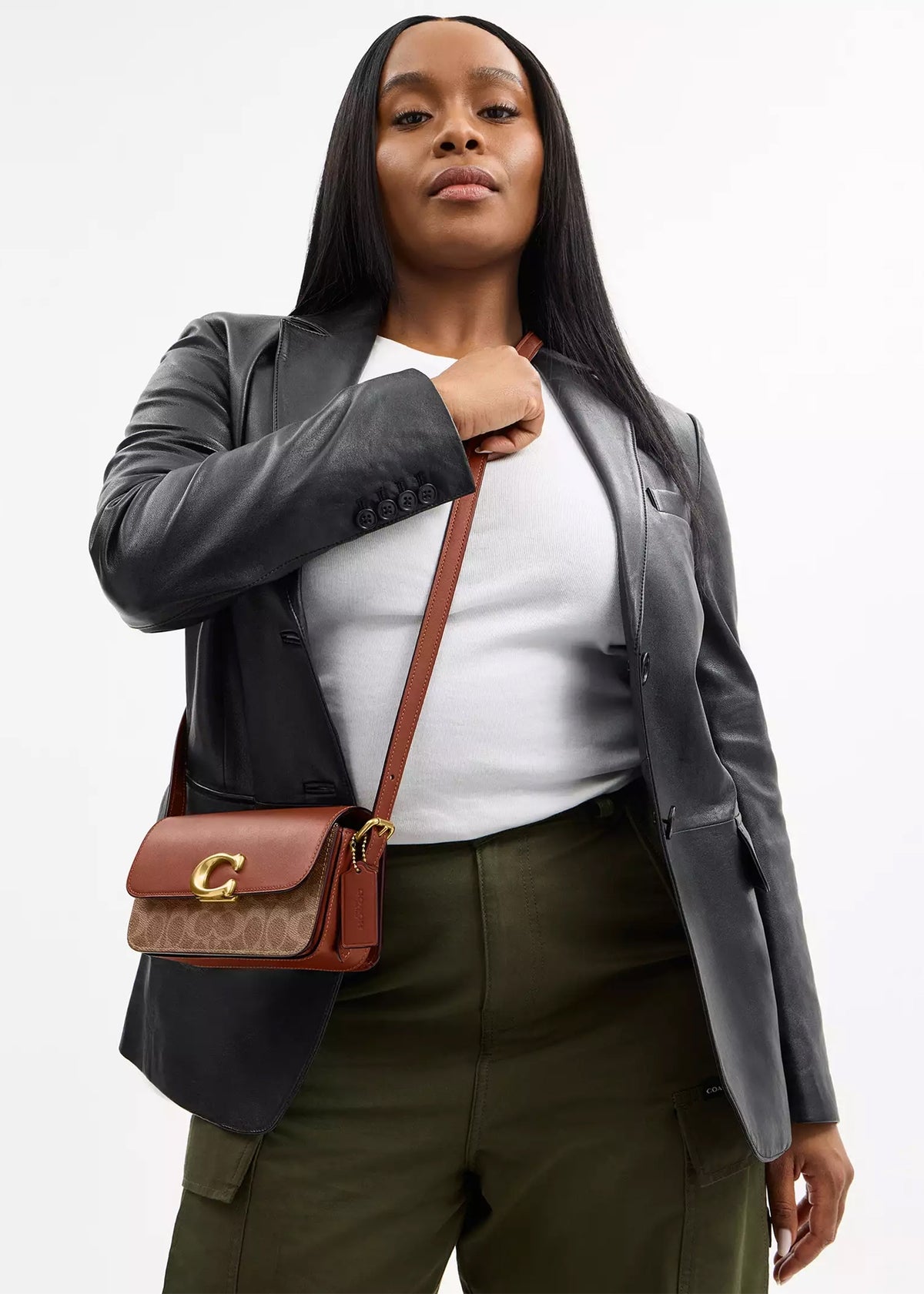 Zoe Signature Coated Canvas Tan Caramel Shoulder Bag