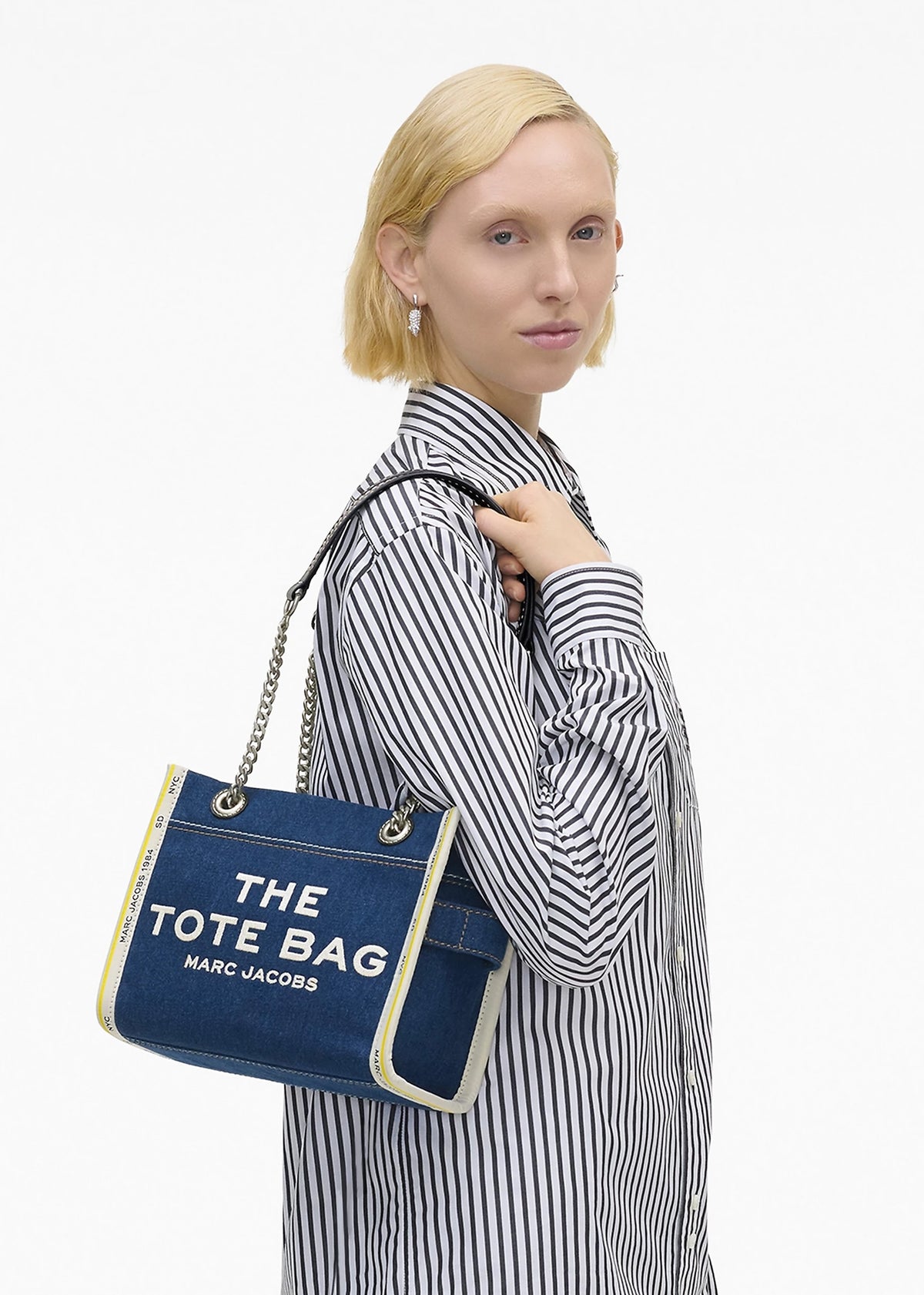 The Denim Small Chain Dark Wash Tote Bag