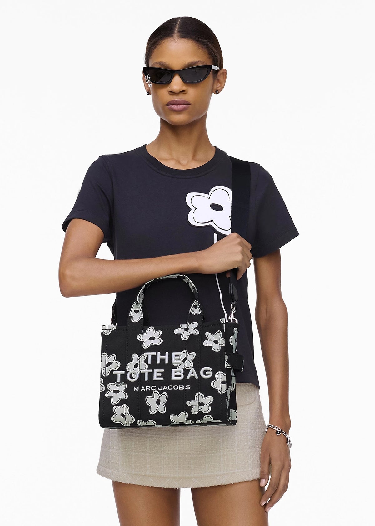 The Daisy Canvas Small Black & White Tote Bag