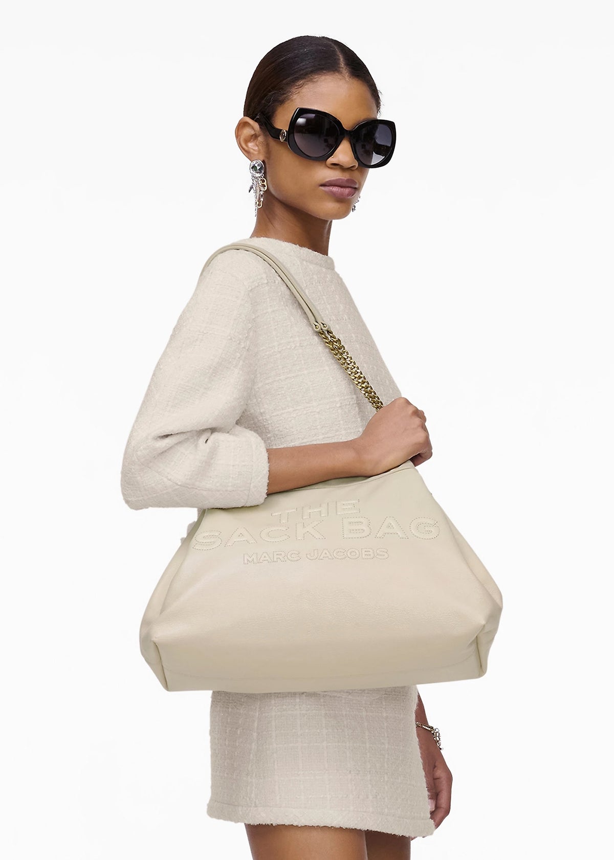 The Large Cloud White Leather Chain Sack Bag