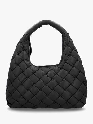 Veave Black Leather Woven Shoulder Bag