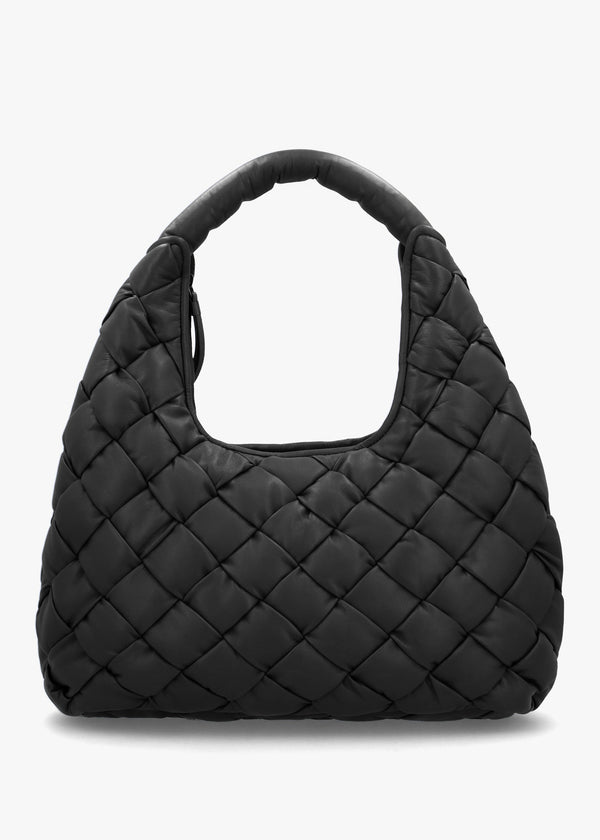 Veave Black Leather Woven Shoulder Bag