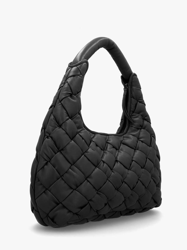 Veave Black Leather Woven Shoulder Bag
