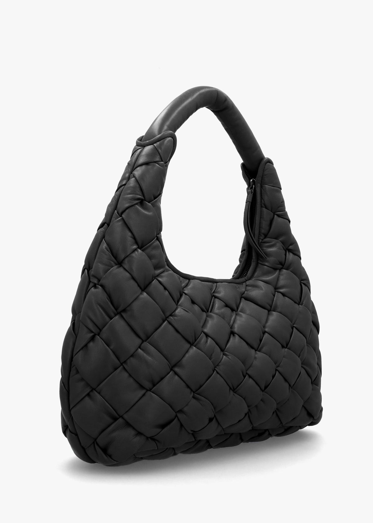 Veave Black Leather Woven Shoulder Bag
