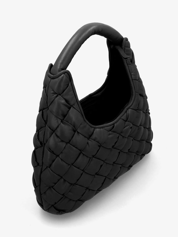 Veave Black Leather Woven Shoulder Bag