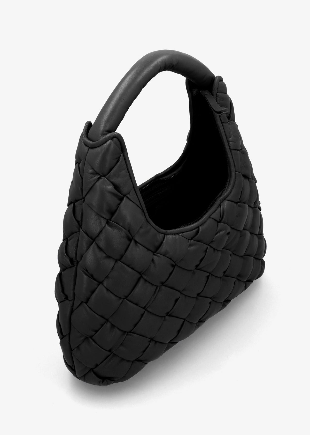 Veave Black Leather Woven Shoulder Bag