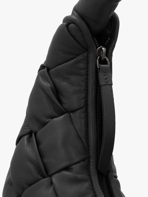 Veave Black Leather Woven Shoulder Bag