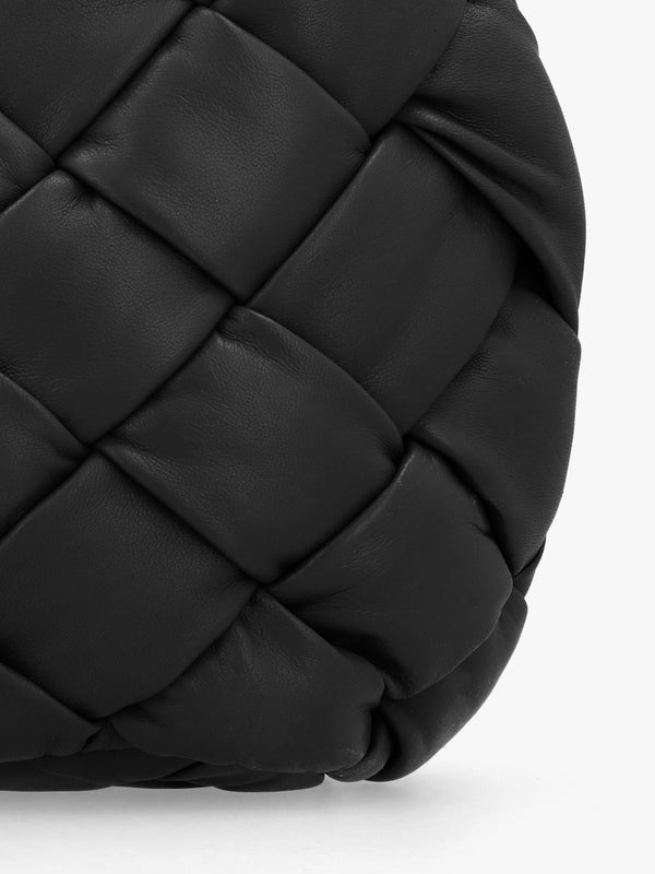 Veave Black Leather Woven Shoulder Bag