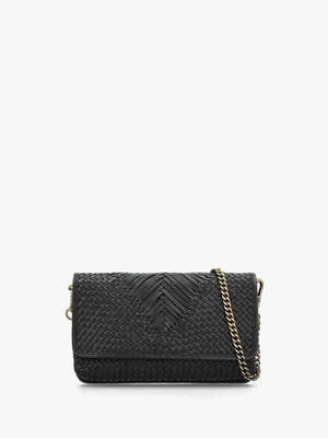 Viffie Black Leather Woven Cross-Body Bag