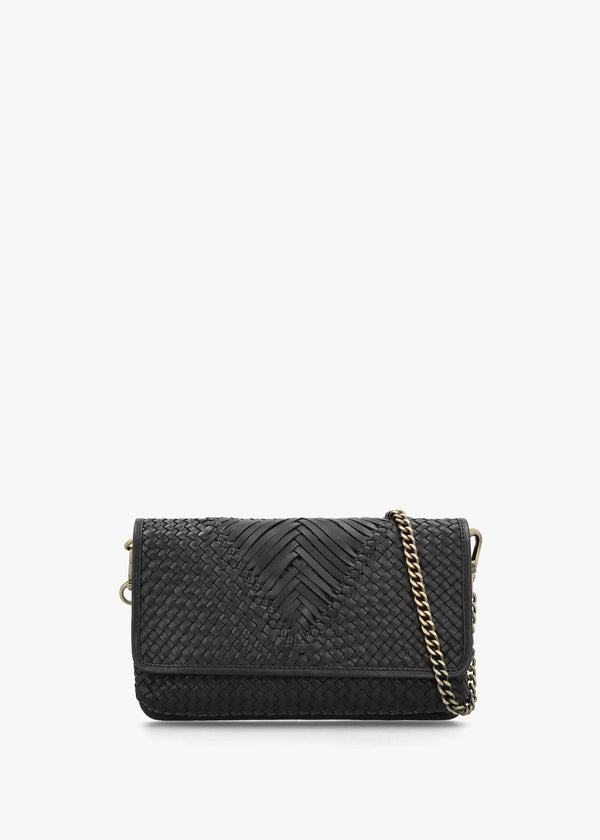 Viffie Black Leather Woven Cross-Body Bag