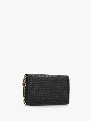 Viffie Black Leather Woven Cross-Body Bag