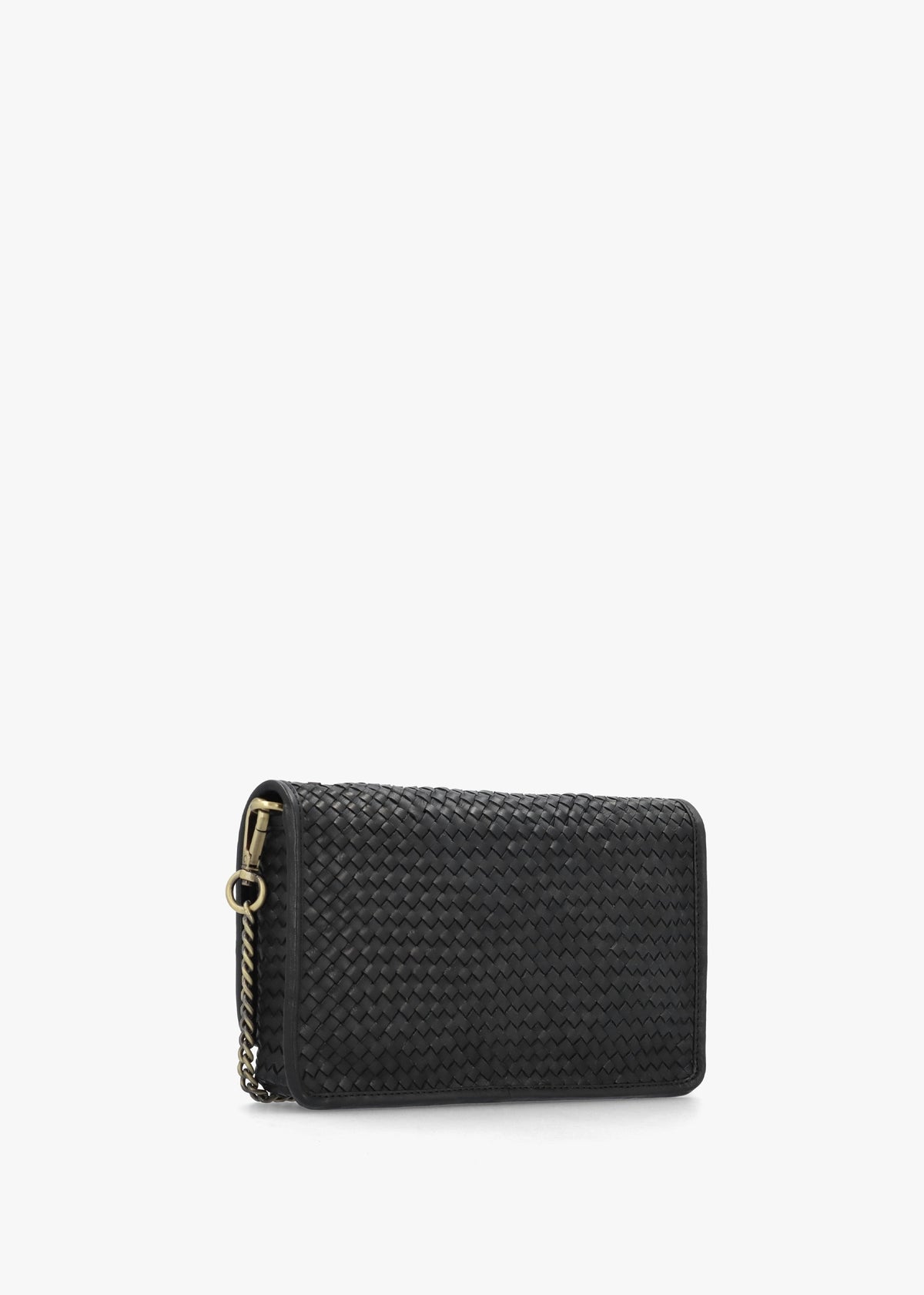Viffie Black Leather Woven Cross-Body Bag