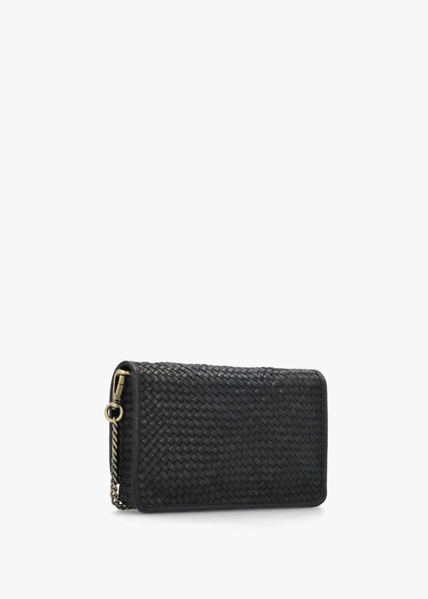 Viffie Black Leather Woven Cross-Body Bag