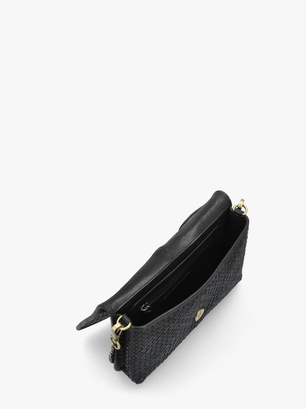 Viffie Black Leather Woven Cross-Body Bag