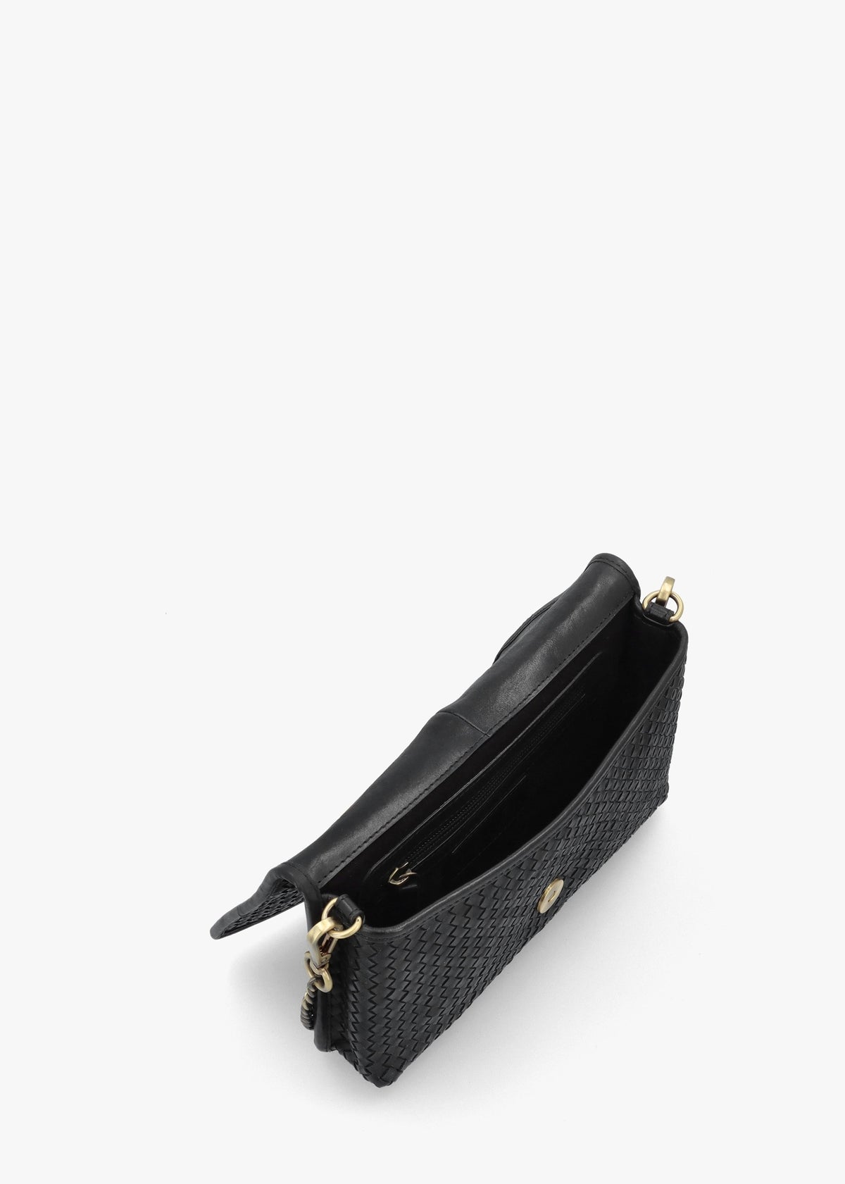 Viffie Black Leather Woven Cross-Body Bag