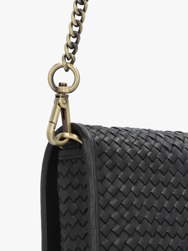 Viffie Black Leather Woven Cross-Body Bag