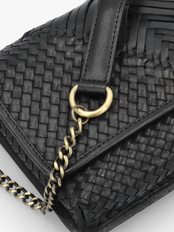 Viffie Black Leather Woven Cross-Body Bag