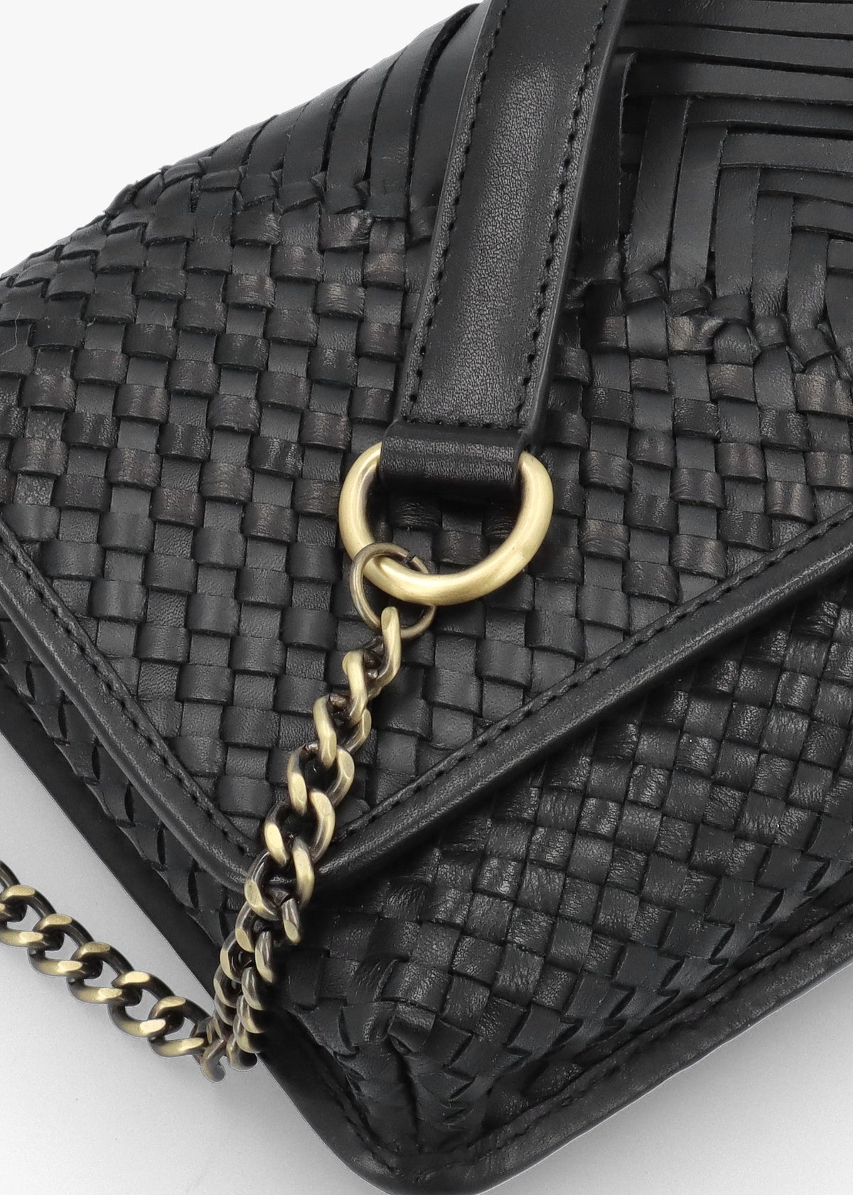 Viffie Black Leather Woven Cross-Body Bag