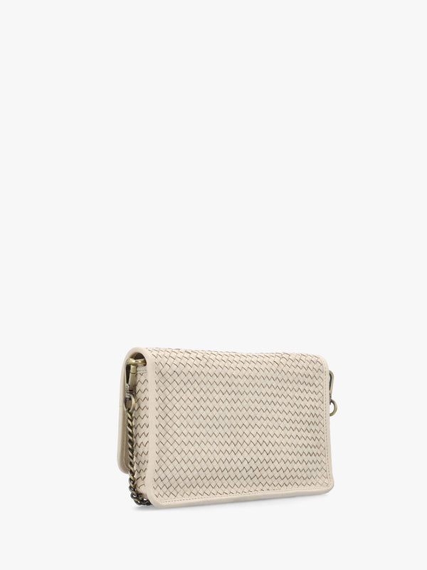 Viffie Cream Leather Woven Cross-Body Bag