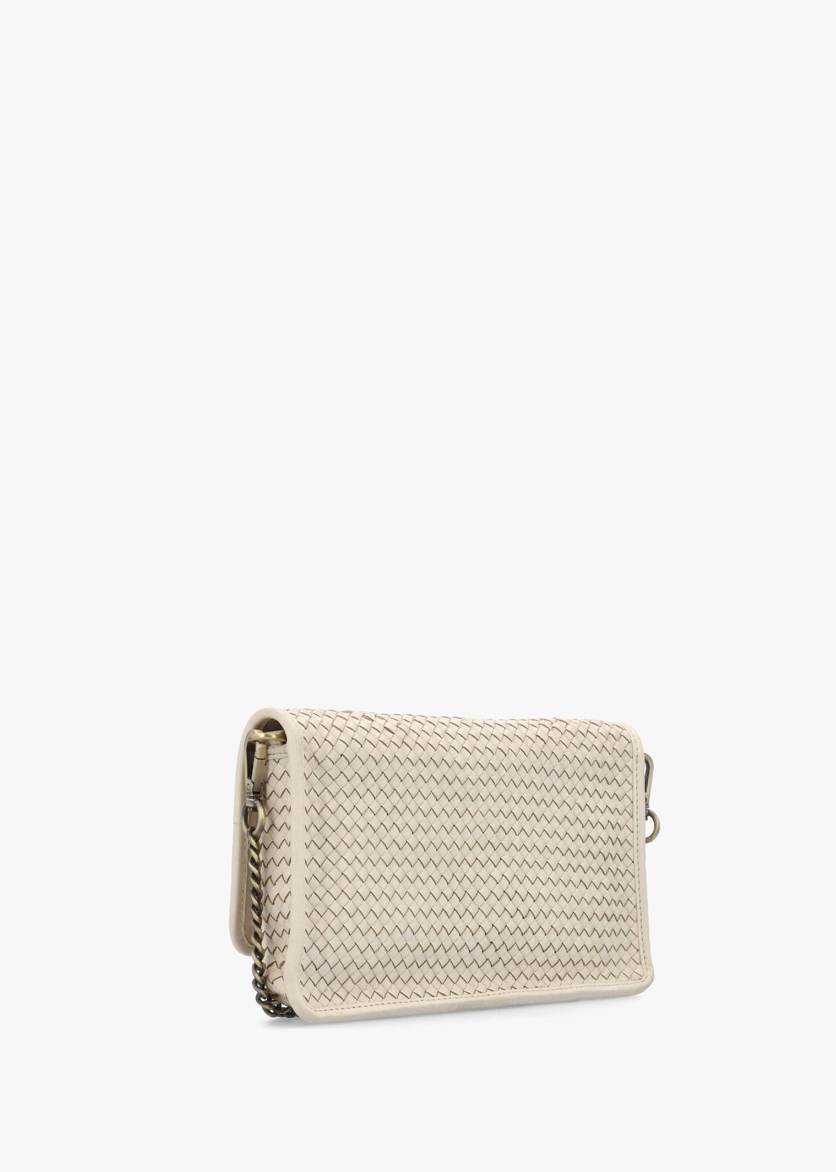 Viffie Cream Leather Woven Cross-Body Bag