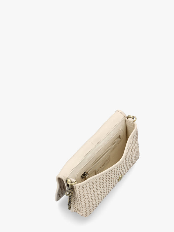 Viffie Cream Leather Woven Cross-Body Bag